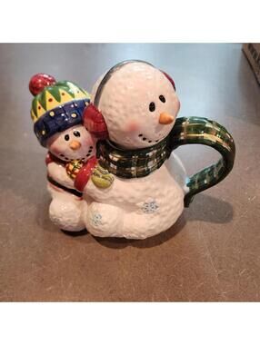 Fitz & Floyd Snowman Teapot Christmas Holiday Ceramic 7.75" Tall LKNW